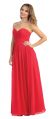 Strapless Ruched Bodice Long Formal Evening Dress in Ruby